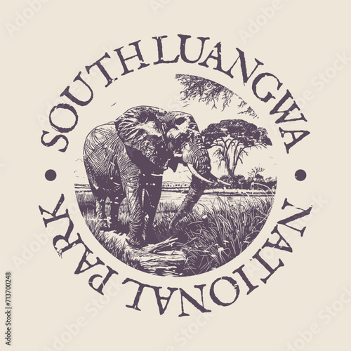 South Luangwa, Zambia Illustration Clip Art Design Shape. National Park Vintage Icon Vector Stamp.