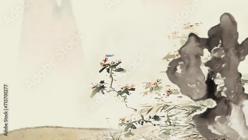 animation of butterflies fly around flower in spring