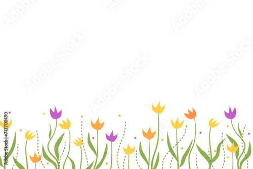 spring flowers background. colorful tulip border. minimal style