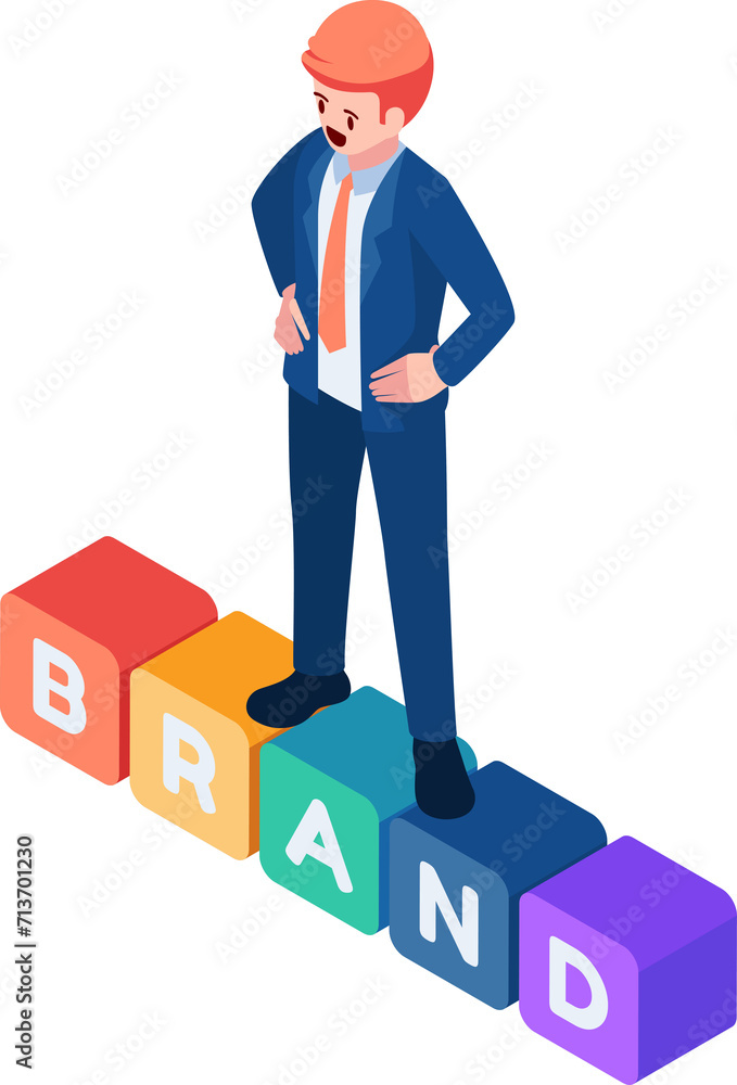 Isometric Businessman Standing on Brand