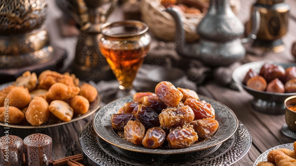 Eid Al Adha Feast- Mubarak Background with Mouthwatering Arabic Sweets and Dates Eid Al Adha Feast- Mubarak Background with Mouthwatering Arabic Sweets and Dates