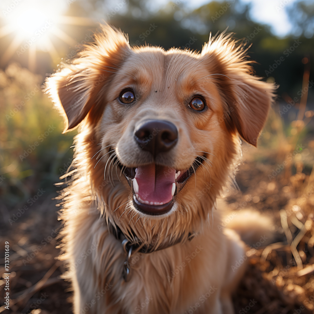 Retriever with a happy expression outside during the day, Generative AI