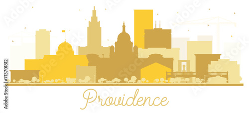 Providence Rhode Island City Skyline Silhouette with Golden Buildings Isolated on White. Providence USA Cityscape with Landmarks. Tourism Concept with Modern Architecture.