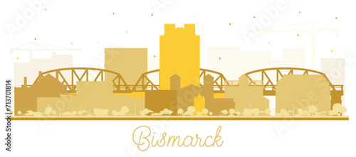 Bismarck North Dakota City Skyline Silhouette with Golden Buildings Isolated on White. Bismarck USA Cityscape with Landmarks. Business Travel and Tourism Concept.