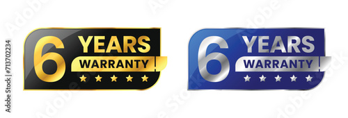 6 Years warranty label, badge, icon, logo. Parallelogram rhombus shape with gold and silver color. Vector Illustration