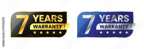 7 Years warranty label, badge, icon, logo. Parallelogram rhombus shape with gold and silver color. Vector Illustration