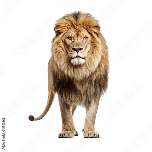Portrait of a lion, full body standing isolated on white background