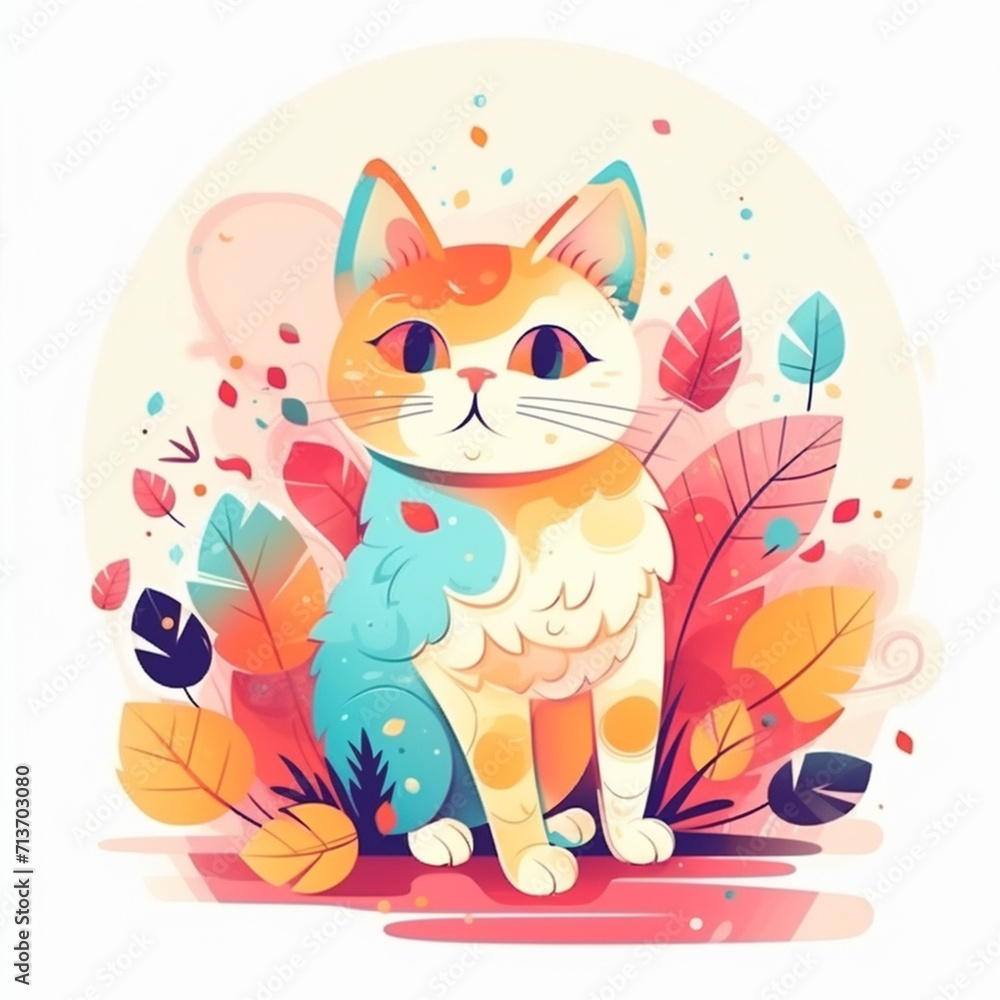 colorful cute cat illustration2