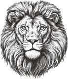 Lion head vintage engraved style drawing vector illustration