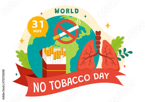 World No Tobacco Day Vector Illustration on 31 May with Stop Smoking and Cigarette Butt because Harm the Lungs in Healthcare Flat Background
