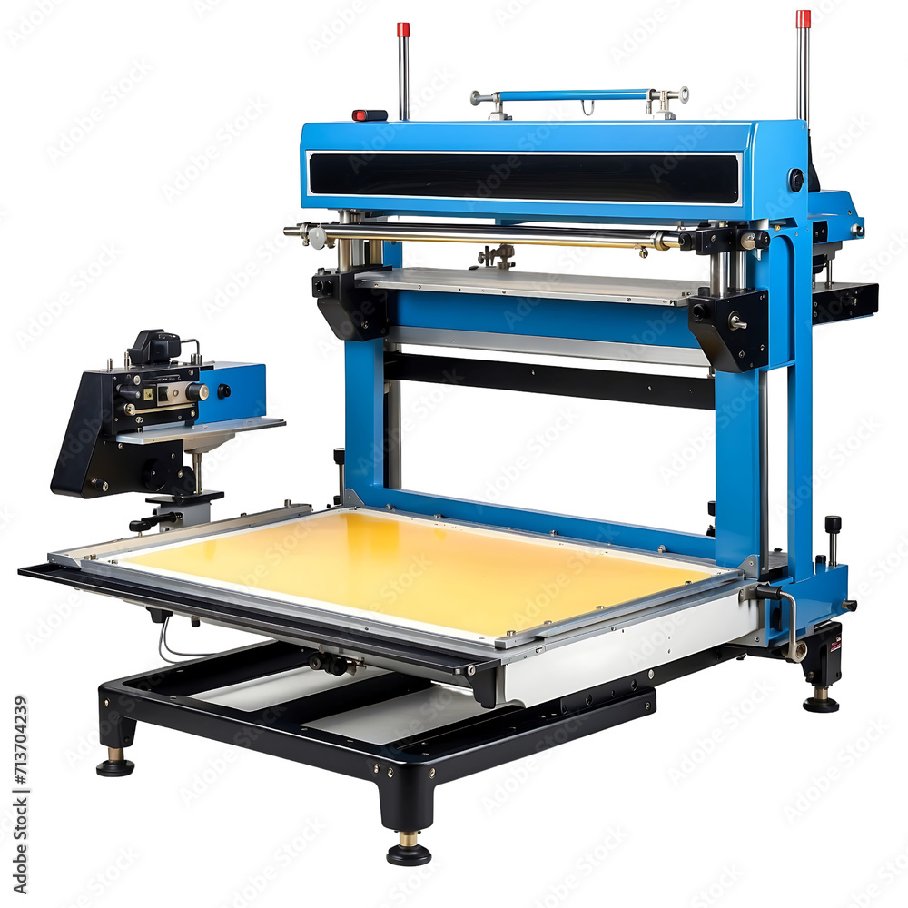 semi-automatic screen printing machine for the process of printing clothes isolated on transparent background semi-automatic screen printing machine for the process of printing clothes isolated on transparent background