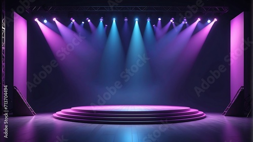 Empty stage with pastel dark blue and purple, Entertainment show photo