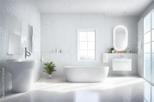 A sparkling clean bathroom space with an emphasis on hygiene and cleanliness. Perfectly lit, this super realistic image captures a white light highlighting a pristine toilet flush, promoting 