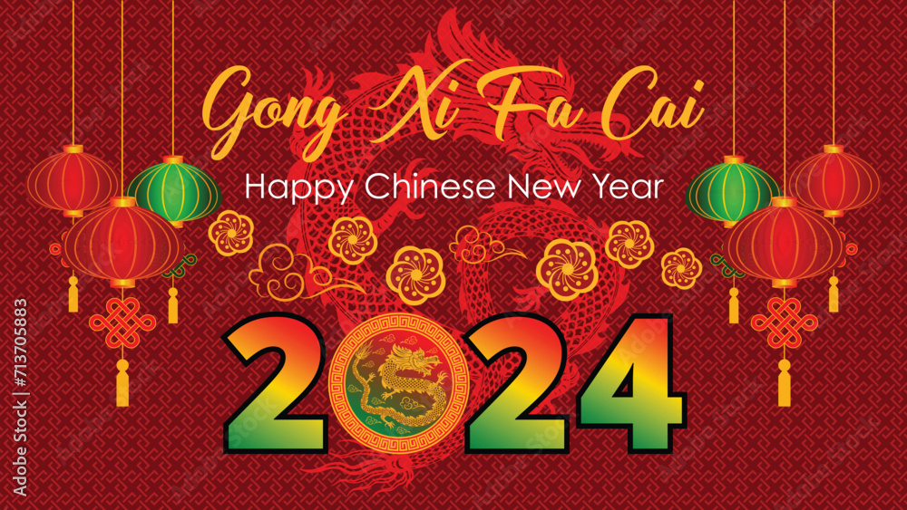 Happy Chinese New Year Greeting Card Gong Xi Fa Cai Means Good Fortune 2024 Year Of The Dragon With Decorative Chinese Lantern And Texture Background Happy Chinese New Year Greeting Card Gong Xi Fa Cai Means Good Fortune 2024 Year Of The Dragon With Decorative Chinese Lantern And Texture Background