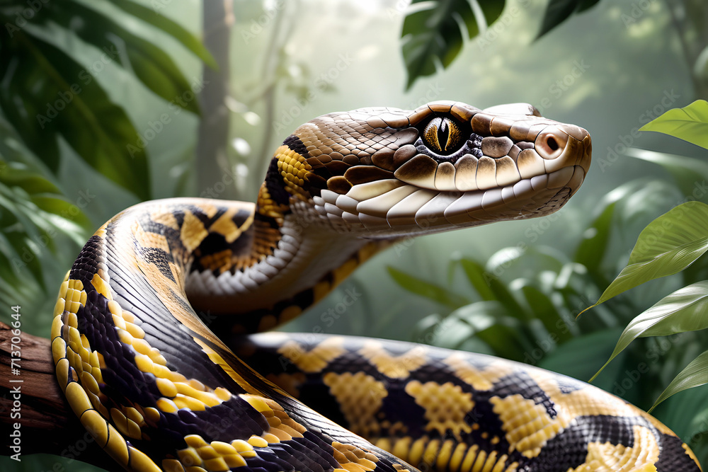 Python in the jungle close-up. Python in the jungle close-up.