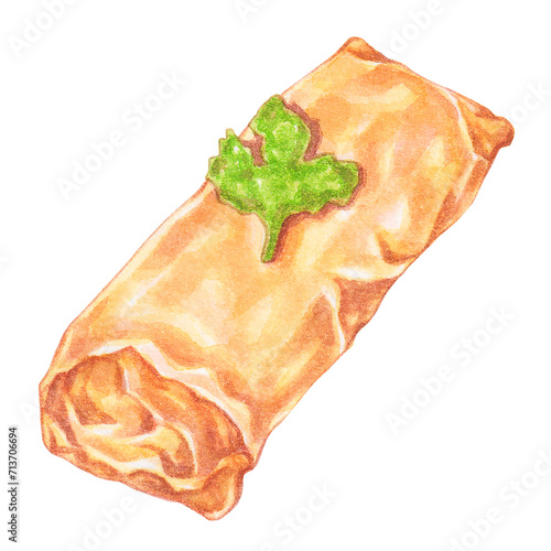 deep fried tofu with shrimp, watercolor asian food design