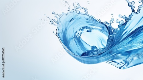 A Close-up of Blue water, spiral, liquid, splash, swirling wave, white isolated background.