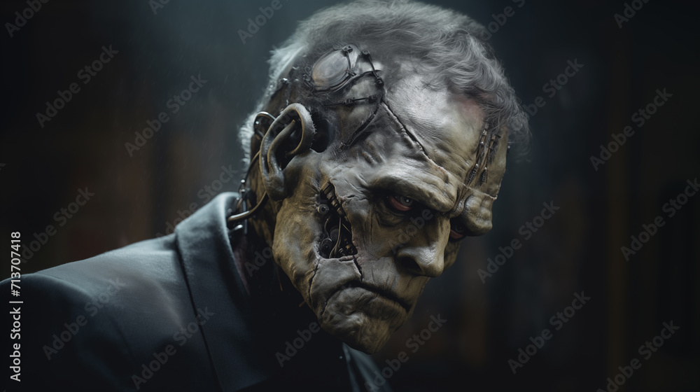 Creepy scary zombie man in a dark room. Creepy scary zombie man in a dark room.