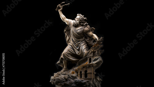 A sculpture symbolizing the legendary birth of Zeus amidst the ancient Greek landscape