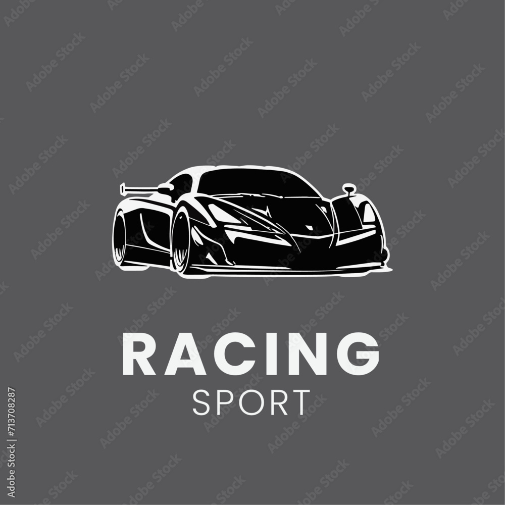 Car racing logo design in monochrome sport black and white. Generative AI.