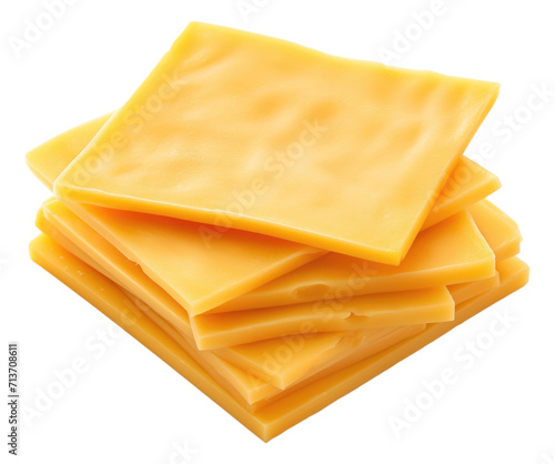 Square slices of processed cheese isolated.