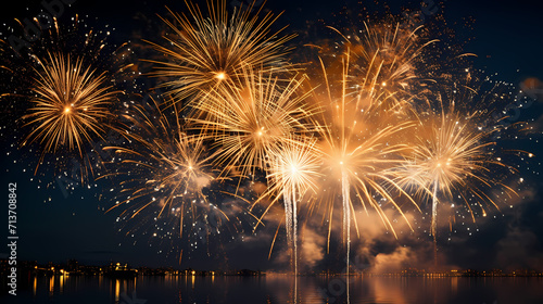 Beautiful fireworks background at night for holiday decoration