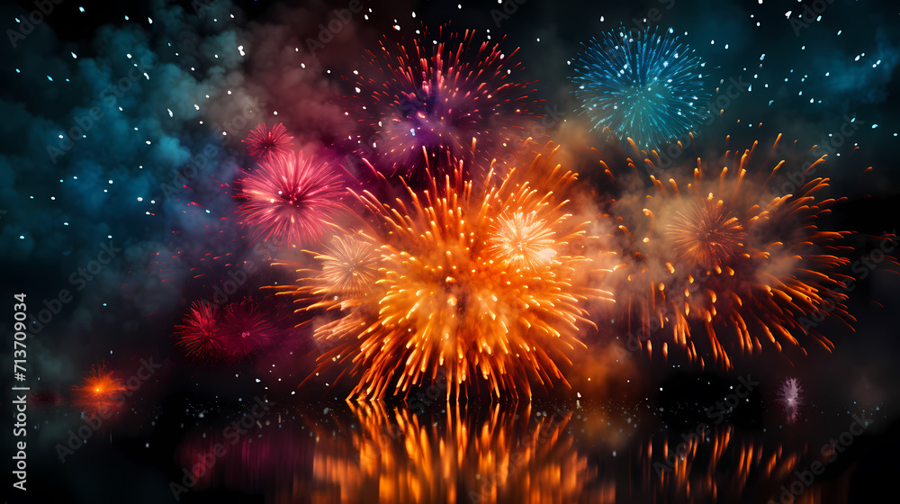 Beautiful fireworks background at night for holiday decoration Beautiful fireworks background at night for holiday decoration