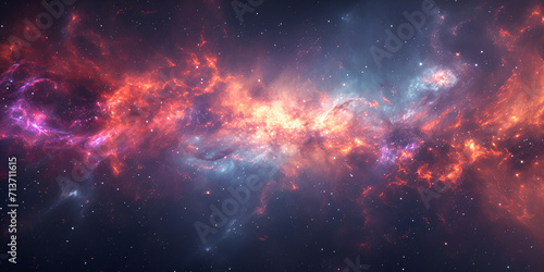 Extra terrestrial canopy embellished with a multitude of space elements, forming a cascade of reaction of space dust that grace the galaxy, Generative Ai photo