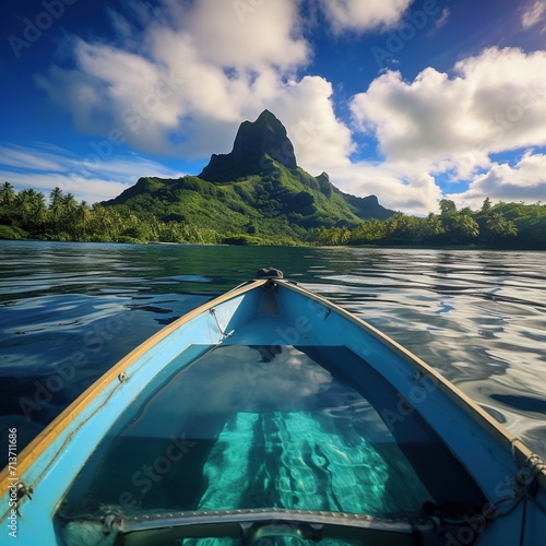 Seeing Bora Bora from a boat might be even more breathtaking than viewing it on land.,ropical paradise island © ART IMAGE DOWNLOADS