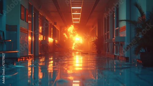 Fotografie, Tablou fire accident Inside the patient room of modern hospitals,generative ai