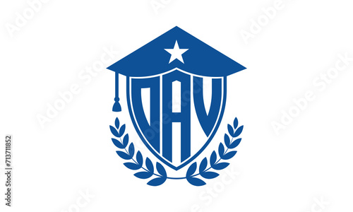 OAV three letter iconic academic logo design vector template. monogram, abstract, school, college, university, graduation cap symbol logo, shield, model, institute, educational, coaching canter, tech
