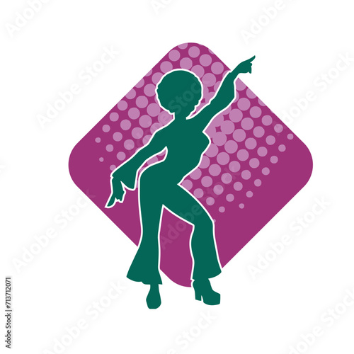 Silhouette of a female dancer in action pose. Silhouette of a woman dancing happily.