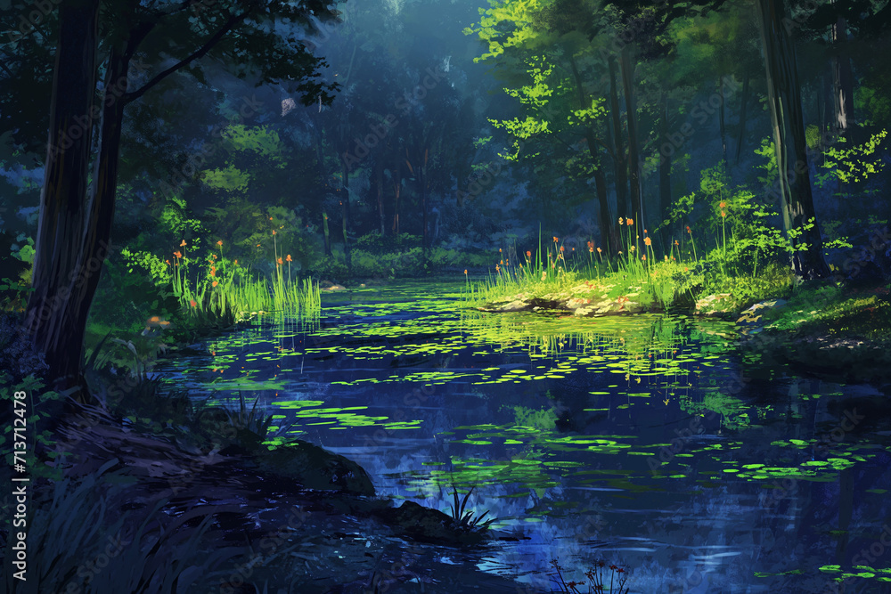 Obraz premium 絵画的な自然系の背景背景のイラスト(AI generated image)