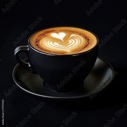 A hyperrealistic photoshot of a coffee on complete black background  top down perspective  generative ai
