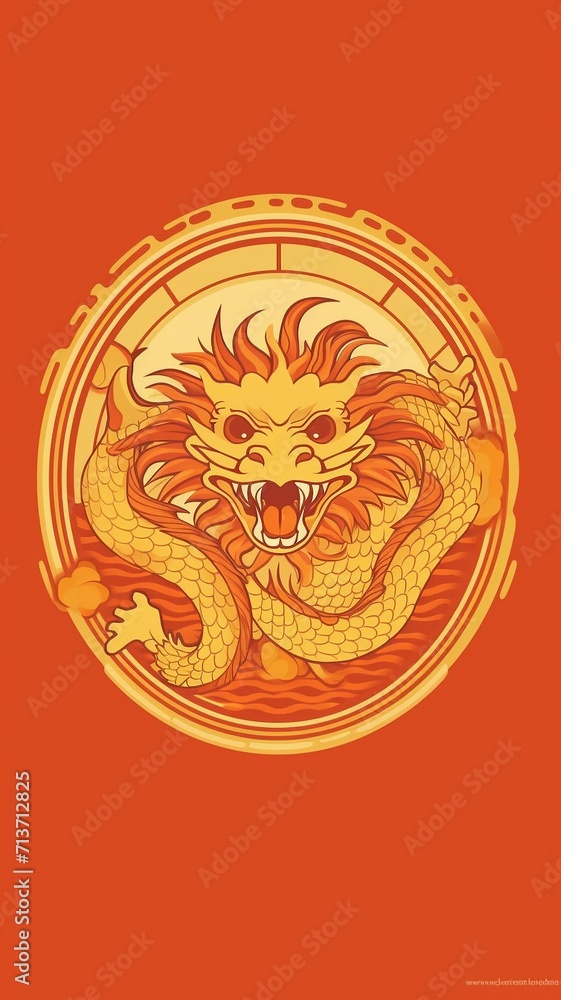 Light golden Chinese dragon, flat 2D style, minimalist style, generative ai Light golden Chinese dragon, flat 2D style, minimalist style, generative ai
