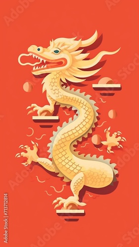 Light golden Chinese dragon  flat 2D style  minimalist style  generative ai