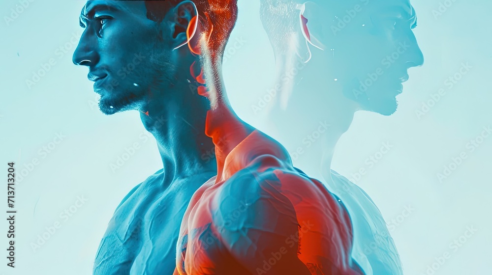 Naklejka premium Double exposure Body Builders