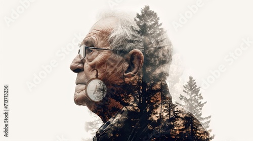 Concept of Double Exposure Old Man and TIme photo