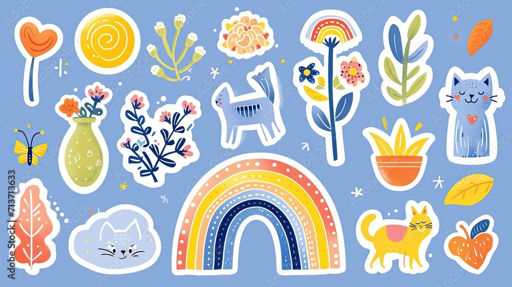 Stickers Set with Rainbow Plant and Others Stickers Set with Rainbow Plant and Others