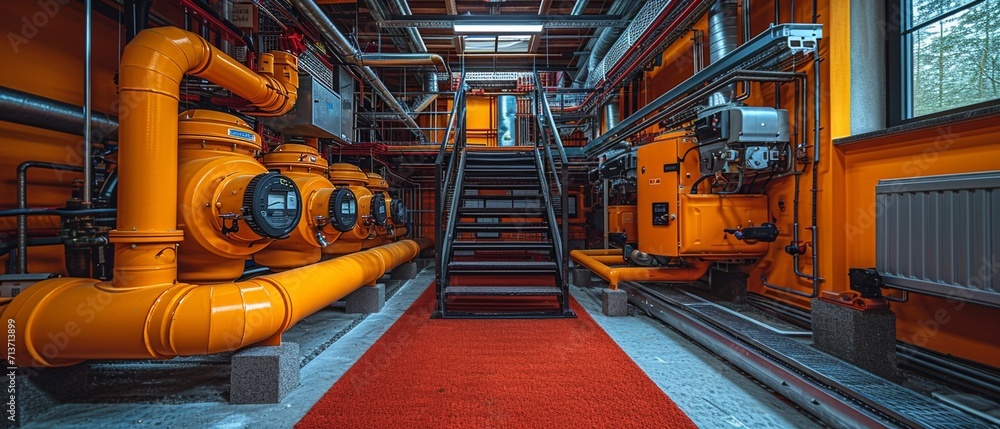 Fototapeta premium The services encompass feasibility studies, technical audits, and energy calculations, with a focus on sizing hydraulic networks, boiler room equipment, and ventilation systems,generative ai