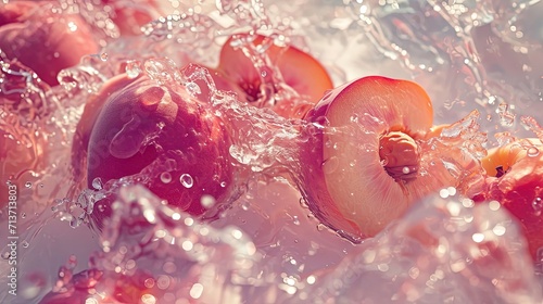 Peaches and water with a light