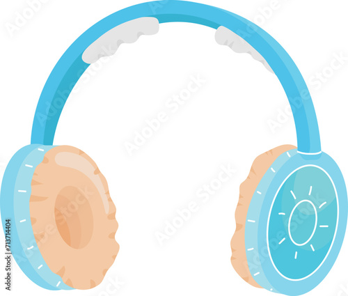 Blue headphones with furry earmuffs design. Winter accessory, cozy music headphones vector illustration.
