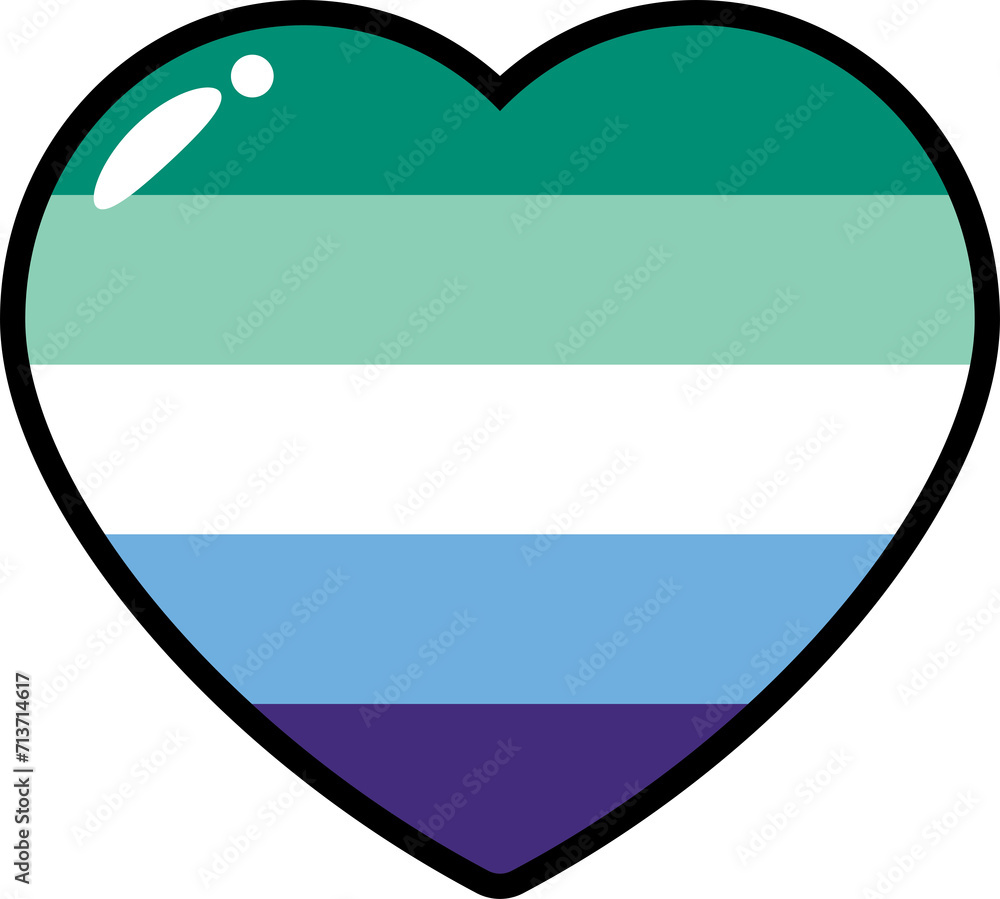 Green, white, blue and purple colored heart icon, as the colors of the gay man flag. LGBTQI concept. Flat design illustration. Green, white, blue and purple colored heart icon, as the colors of the gay man flag. LGBTQI concept. Flat design illustration.