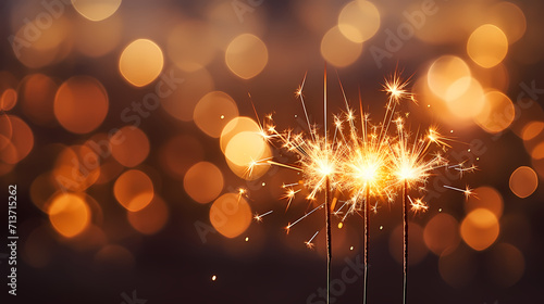 Happy New Year  burning fireworks with bokeh light background