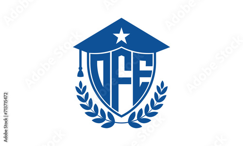 OFE three letter iconic academic logo design vector template. monogram, abstract, school, college, university, graduation cap symbol logo, shield, model, institute, educational, coaching canter, tech