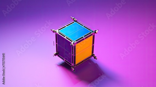 Cubesat miniaturization solid color background photo