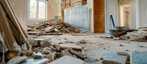 Home Renovation Debris in a Demolished Room