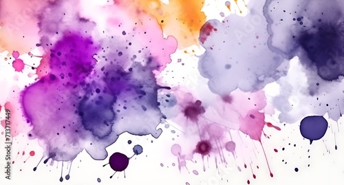 Marks formed by droplets and splatters of purple, pink, and orange watercolor. abstract watercolor for poster, wall art, banner, card, book cover or packaging.
