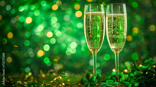 Two champagne glasses amidst festive decorations, symbolizing celebration and joyous occasions, is AI Generative.