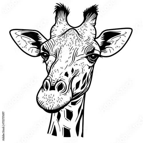 giraffe head vector illustration line art